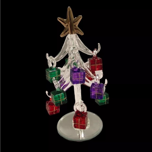 Tabletop Crystal Tree 6", Mirror Accent/ Glass Removable -Present Ornaments - Picture 2 of 8
